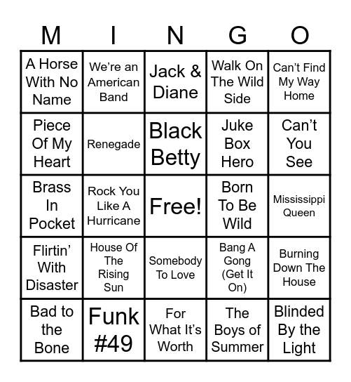 Classic Rock 1 Bingo Card