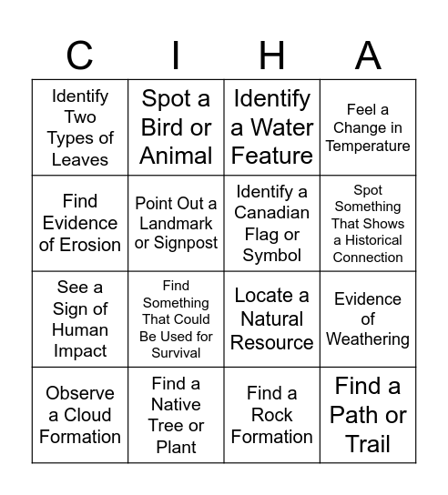 OUTDOOR ACTIVITY DAY Bingo Card