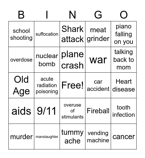Ways Musicians Died Bingo Card