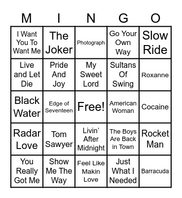 Classic Rock 2 Bingo Card