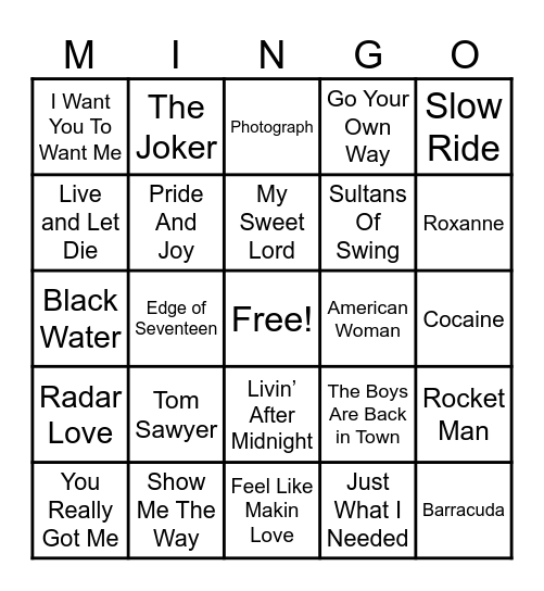 Classic Rock 2 Bingo Card