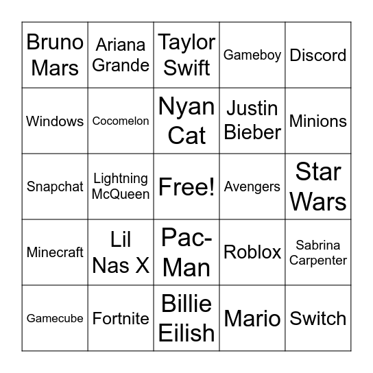 Sound Effect Bingo Card