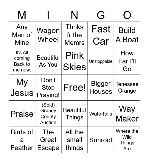 Misc. Trending Music Bingo Card