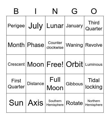 Lunar phases Bingo Card