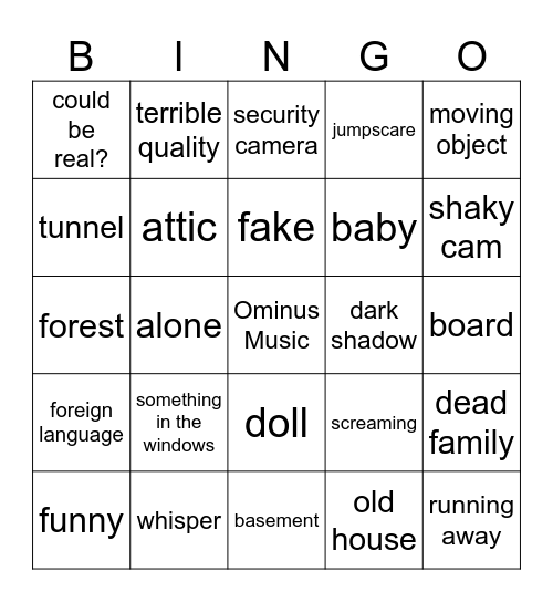 bad youtube horror Bingo Card