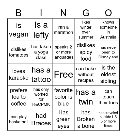 COMMONALITY Bingo Card