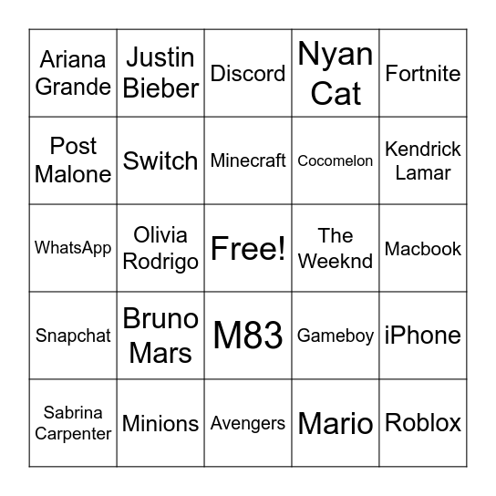 Sound Effect Bingo Card