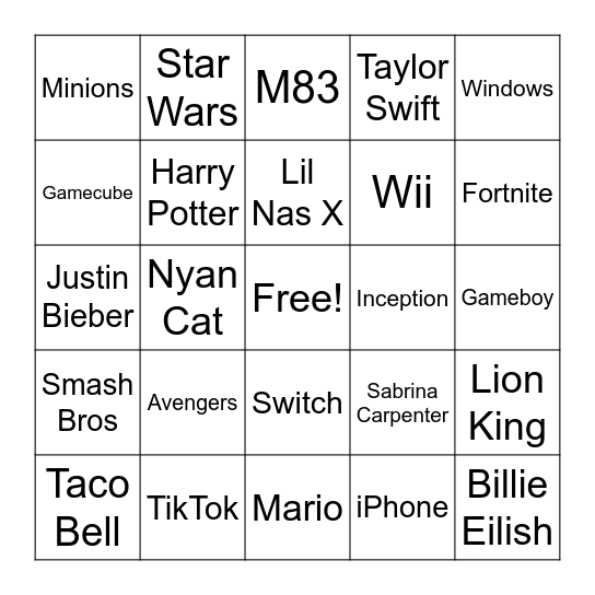 Sound Effect Bingo Card