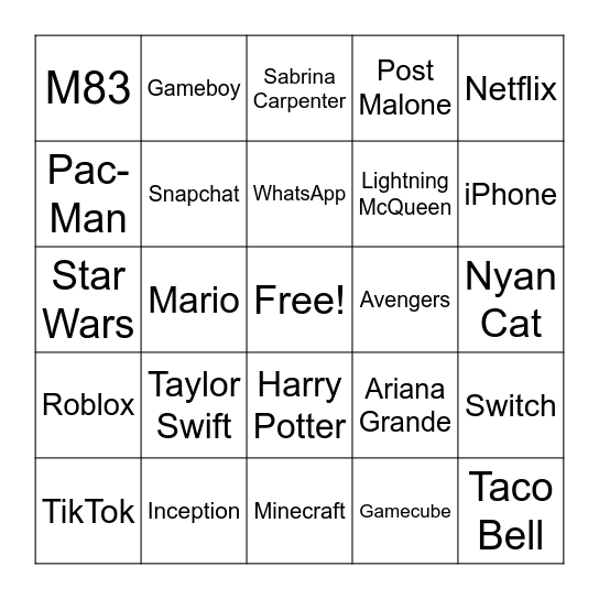 Sound Effect Bingo Card