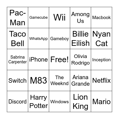 Sound Effect Bingo Card