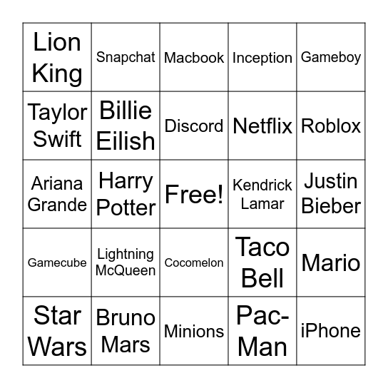Sound Effect Bingo Card