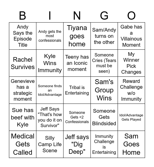 Survivor 47 Bingo Card