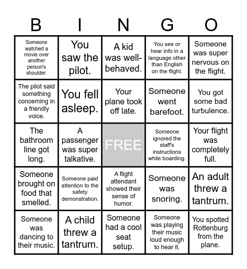 What happened on your flight? Bingo Card