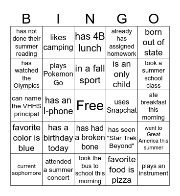 Room 0205 Bingo Card