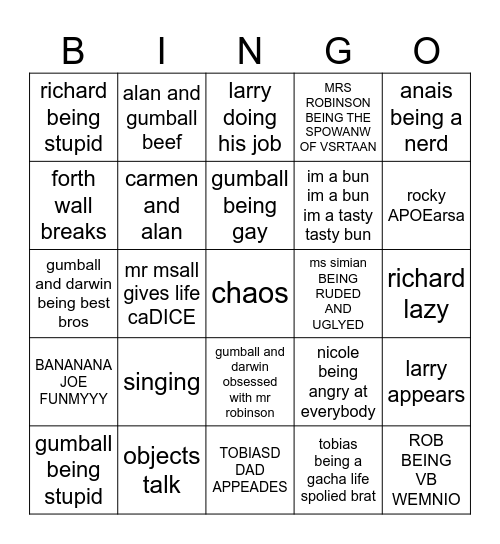 GUMBALL YIPPIE KI A Bingo Card