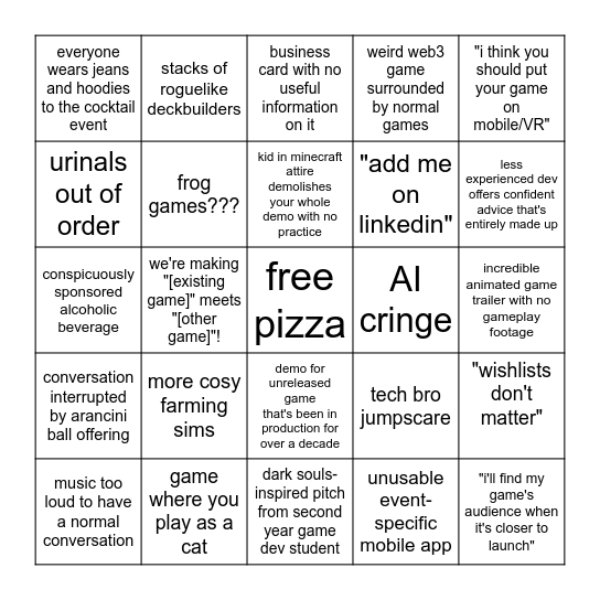 Games Industry Event Bingo Card