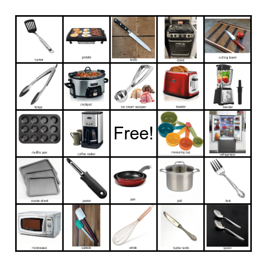 Cooking Utensils Bingo Card