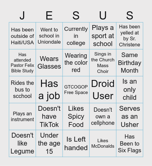 Grace Tab COGOP Human Bingo Card