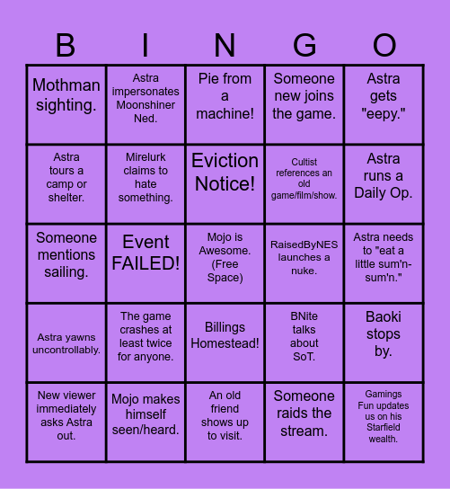 Astra's Mothman Month Bingo! Bingo Card