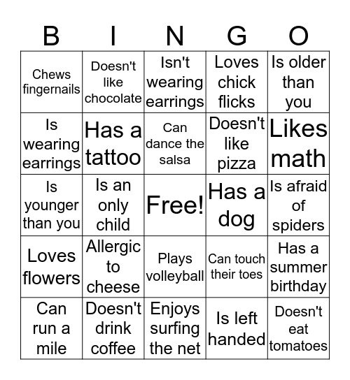 Find Someone Who Bingo Card