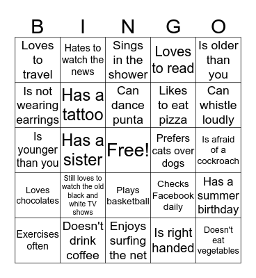 Find Someone Who Bingo Card