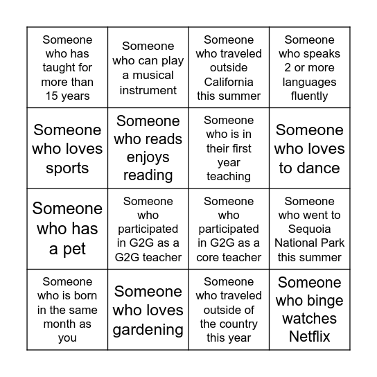 Human Bingo Card