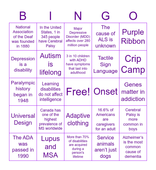 Ability ERG - Disability BINGO Card