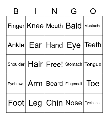 Body Parts Bingo Card