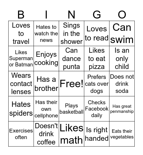 Find Someone Who Bingo Card