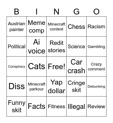 Short form content Bingo Card