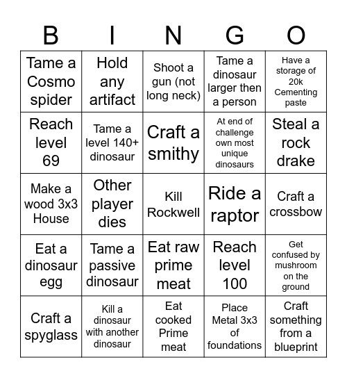 1v1 Ark bingo challenge Bingo Card