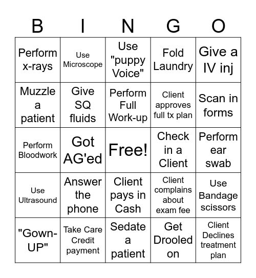 Veterinary Bingo Card