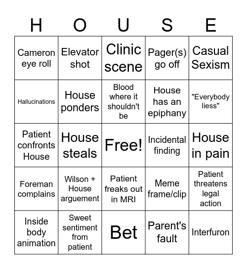 House MD Bingo Card