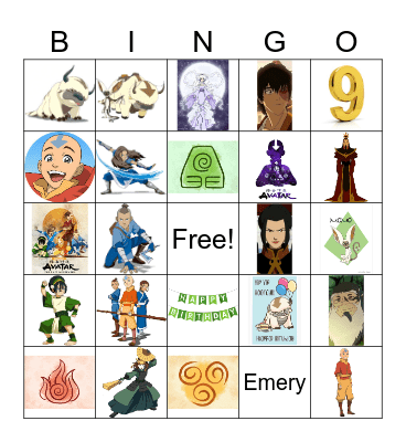 Emery's Birthday Bingo Card