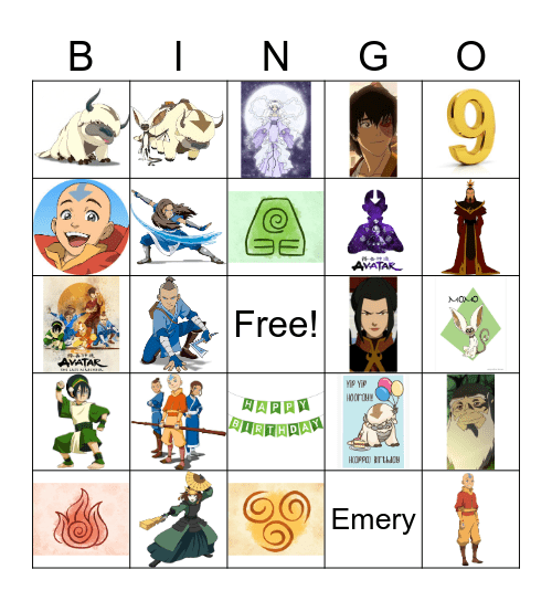 Emery's Birthday Bingo Card