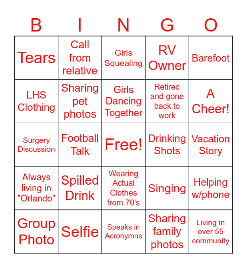 Non-Lymnan Ladies Bingo Card