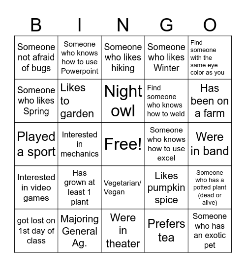 Human Bingo Card