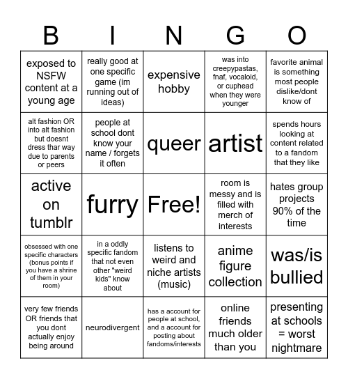 werid kid bingo Card