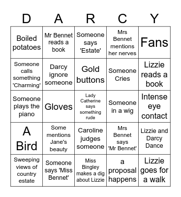 Pride and Prejudice Bingo Card