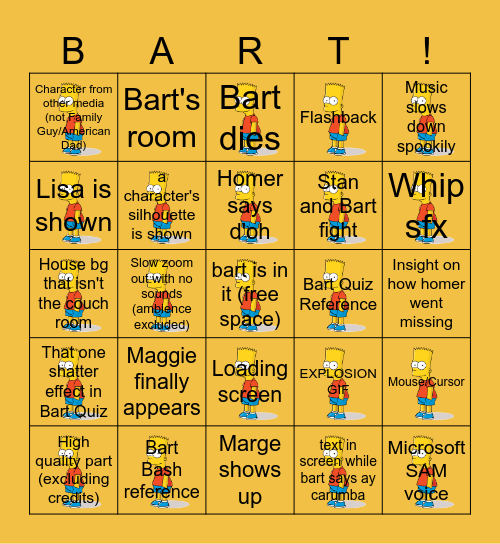 CLICK THE BART BINGO Card