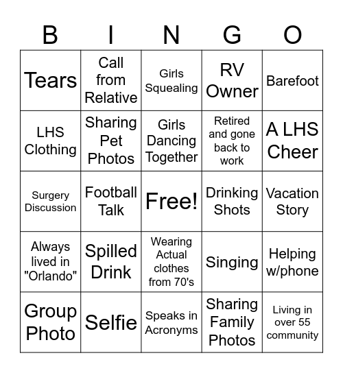 Non-Lyman Ladies Bingo Card