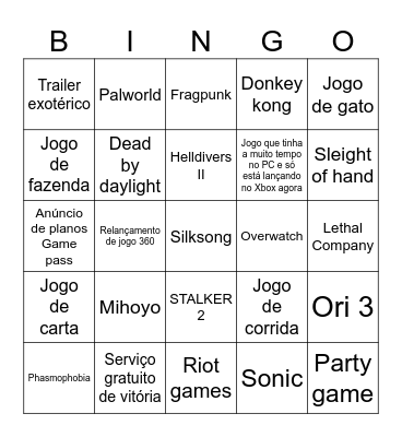 Xbox partner direct BINGO!! Bingo Card
