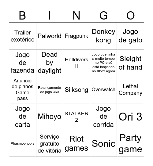 Xbox partner direct BINGO!! Bingo Card