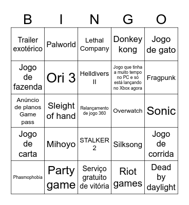 Xbox partner direct BINGO!! Bingo Card