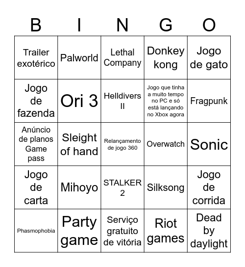 Xbox partner direct BINGO!! Bingo Card