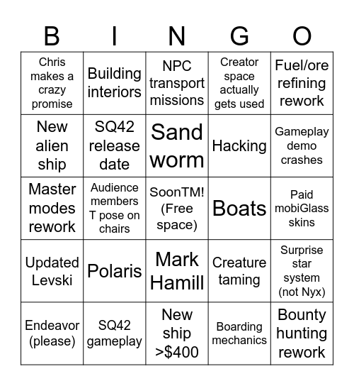 Citizencon 2954 Bingo Card