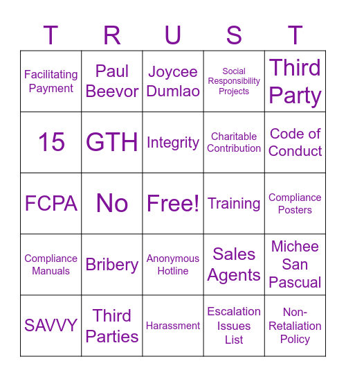 COMPLIANCE BINGO Card