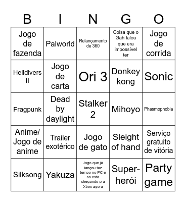 Xbox partner direct BINGO!!!Jog Bingo Card