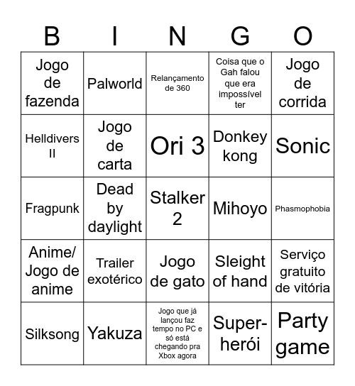 Xbox partner direct BINGO!!!Jog Bingo Card