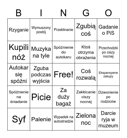 Wycieczka Bingo Card